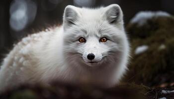 linda Samoyedo perrito sentado en ártico nieve generado por ai foto