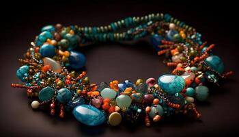 Multi colored gemstone jewelry, a symbol of elegance generated by AI photo