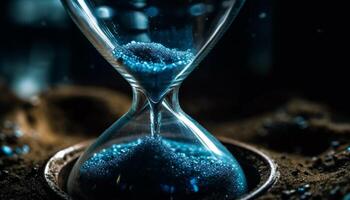 Time flows like wet sand in hourglass generated by AI photo