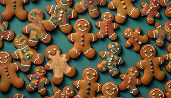 Homemade gingerbread men sweet, decorative indulgent snack generated by AI photo