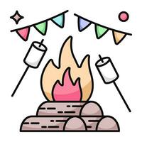 Conceptual flat design icon of roasting marshmallows vector