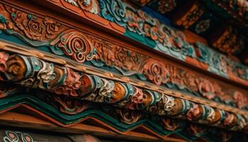 Ornate roof decoration showcases ancient Thai culture generated by AI photo