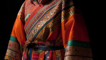 Vibrant colors adorn traditional clothing of East Asia generated by AI photo