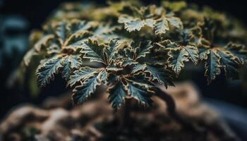 Fresh green leaves grow on tree branch in forest outdoors generated by AI photo