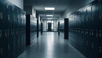 Computer equipment in a row, network security in storage room generated by AI photo