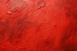 bright red densely painted canvas. horizontal backdrop with acrylic paint stains photo