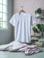 A Closed-Up Shot of A Plain White T-Shirt Mock-Up. AI Generative photo