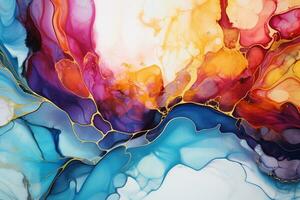 Abstract fluid art painting with alcohol ink. AI Generative photo