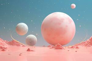 a digital illustration of a planet and its moons in a pastel background. AI Generative photo