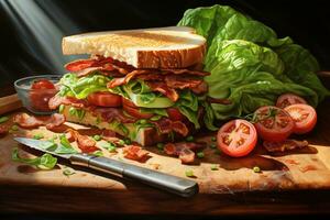 Delicious sandwich with caprese salad. AI Generative photo