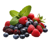 un montículo de fresas, frambuesas, arándanos y menta, aislado png