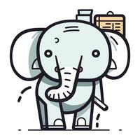 Vector illustration of cute cartoon elephant with suitcase. Isolated on white background.