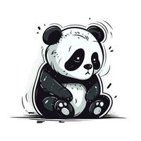 Cute cartoon panda sitting on the ground. Vector illustration.