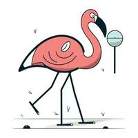 Flamingo on the beach. Vector illustration in cartoon style.