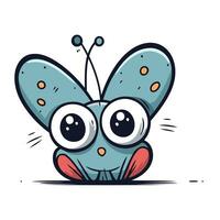 Funny cartoon butterfly with big eyes. Vector illustration isolated on white background.