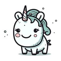 Unicorn cute cartoon. Vector illustration in line art style.