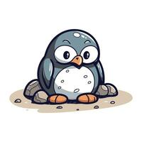 Penguin sitting on the ground. Vector illustration isolated on white background.