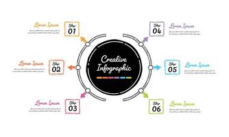 Timeline infographic template with 6 options. vector