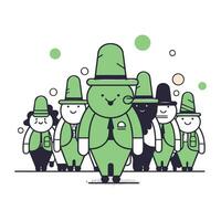 Cartoon Leprechauns Standing Together. Vector Illustration