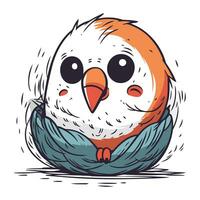 Cute cartoon bird in a nest. Vector illustration isolated on white background.