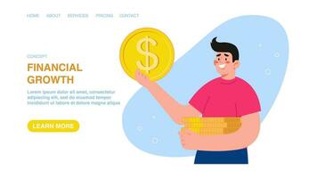 Web page with man holding coins vector