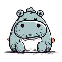 Cute hippopotamus. Vector illustration in doodle style