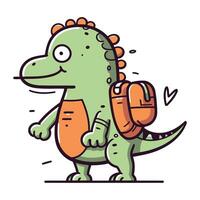 Cute cartoon dinosaur with backpack. Vector illustration in doodle style.