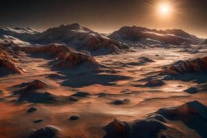 The ice at the North and South poles of Mars looks very beautiful when it glimmers in the sunlight AI Generated photo