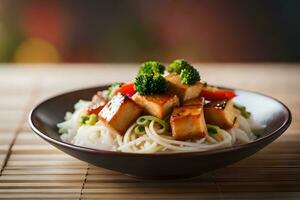 The main thing we're discussing is a type of meal called Tofu Stir Fry that is made from plants The food is take a picture in a bright room with good lighting and a plain background AI Generated photo