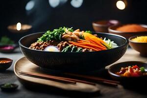 The camera is moving closer to show a delicious and popular Korean food called Bibimbap Sometimes, it can be difficult to know or comprehend what is going on or the reason behind it photo