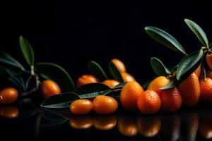 Macro photography is when we take very close up pictures of kumquats in a studio with a dark background photo