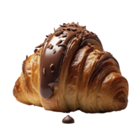 a croissant drizzled with chocolate syrup, isolated png