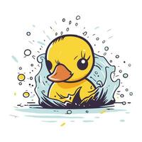 Cute cartoon duckling swimming in the water. Vector illustration.