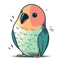 Vector illustration of cute parrot on white background. Cartoon style.
