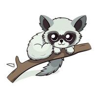 Cute raccoon sitting on a tree branch. Vector illustration.