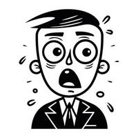 Surprised businessman in a suit. Black and white vector illustration.