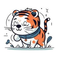 Cute tiger in a scarf. Vector illustration in cartoon style.