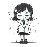 Illustration of a girl in a coat crying. Vector illustration.