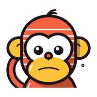 Cute Monkey Face Emotion Icon. Flat Color Design. Vector Illustration.