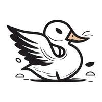 Vector illustration of a cute flying duck. isolated on white background.