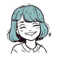 vector ilustración de un sonriente mujer con azul pelo y azul ojos.