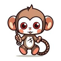 Monkey with rope isolated on white background. Vector cartoon illustration.