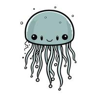 Cute Cartoon Jellyfish. Vector illustration isolated on white background.