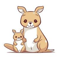 Cute kangaroo and puppy sitting together. Vector illustration.