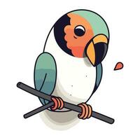 Cute cartoon parrot sitting on a branch. Vector illustration.