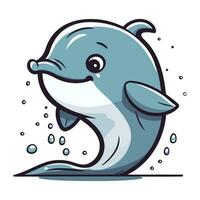 Cute cartoon dolphin with splashes of water. Vector illustration.