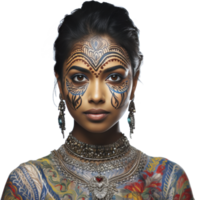 indiano menina com colori face, isolado png