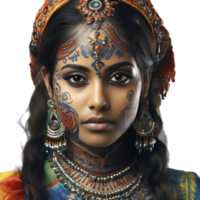 indiano ragazza con colorato viso, isolato png