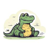 Crocodile vector illustration. Cute cartoon crocodile character.