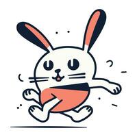 Cute cartoon rabbit running. Vector illustration in thin line style.